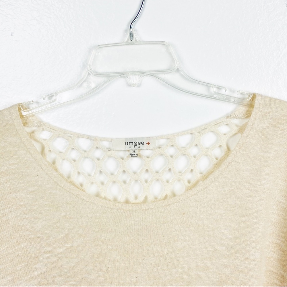 UMGEE Cream Back Crochet High Low 3/4 Sleeves Top XL Boho Festival Concert - Picture 5 of 9